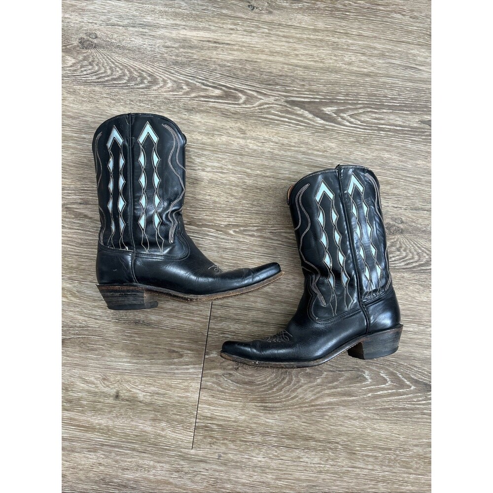 Vintage Women’s 1950’s Acme Cowboy Boots Size 6 C Inlay Peewee Black Western